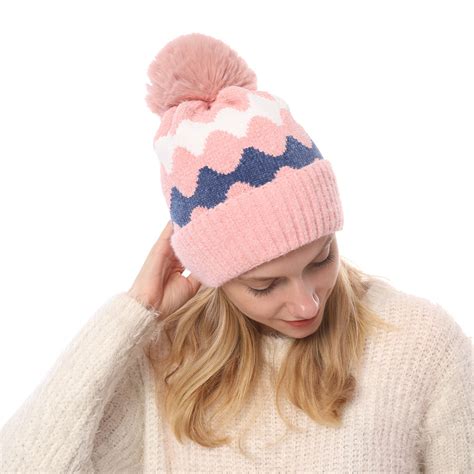 Michael Kors Womens Winter Knit Pom Trapper Hat Fushia Pink